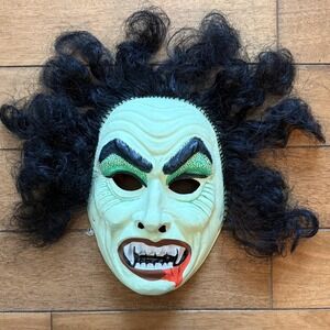 VTG 1970s Ben Cooper‎ Hairy Scary Green Vampire Plastic Mask Dracula Halloween
